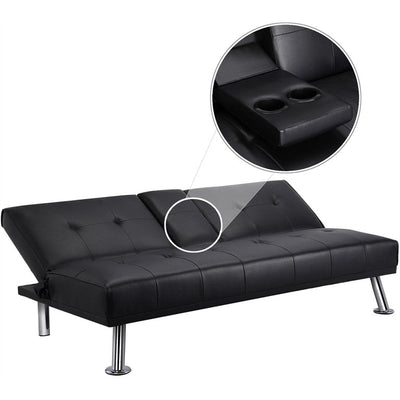 Yaheetech Modern Faux Leather Futon Sofa Bed with Armrest Home Recliner Couch Home Furniture, Black!! NEW IN THE BOX!!