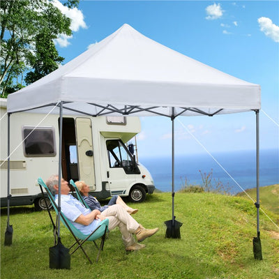 Yaheetech Outdoor 10x10ft Commercial Pop-up Canopy Adjustable Waterproof Instant Tent Shelter with Wheeled Carry Bag Sand Bags, White! (NEW - ONE DAMAGED FOOT - PHOTS SHOWN)
