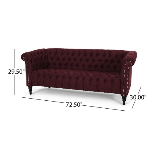 Noble House Slate Fabric Tufted 3 Seater Sofa, Wine, Black Feet!

-Brand new and assembled