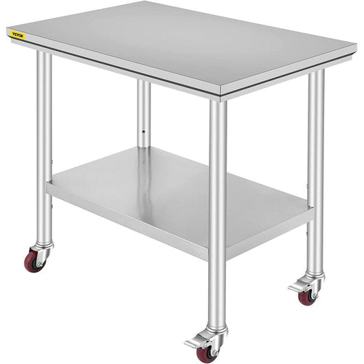 VEVOR Stainless Steel Work Table 36x24 Inch Food Prep Station!

-Brand new and assembled but does have one small indent on the bottom shelf, photos shown