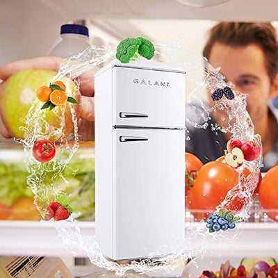 Galanz GLR10TWEEFR True Top Freezer Retro Refrigerator Frost Free Dual Door Fridge, Adjustable Electrical Thermostat Control, 10.0 Cu Ft, White!