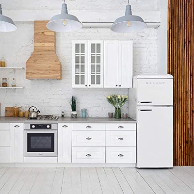 Galanz GLR10TWEEFR True Top Freezer Retro Refrigerator Frost Free Dual Door Fridge, Adjustable Electrical Thermostat Control, 10.0 Cu Ft, White!