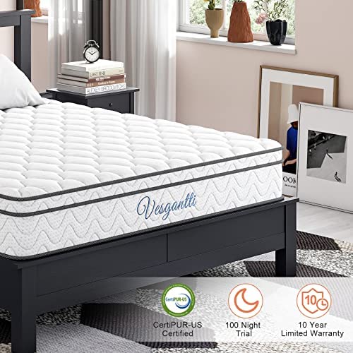 Vesgantti 9 Inch Multilayer Hybrid Full Mattress, Ergonomic Design with Breathable Foam and Pocket Spring/Medium Plush Feel!