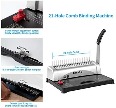 TIANSE Binding Machine, 21-Holes, 450 Sheets, Comb Binding Machines with Starter Kit!

-Brand new in the box