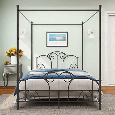 Beautiplove Metal Four Post Canopy Bed Frame Queen Size with Ornate European Style, Black!

-Brand new in the box 