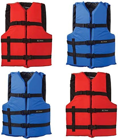 Onyx General Purpose Life Vest, Adult Universal (4-Pack),Red - Blue,30-52-Inch Chest, persons over 90-Pounds., universal!

-Brand new in the original pack!