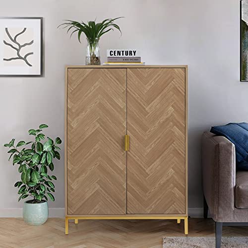 Anmytek 2 Door Wood Accent Storage Cabinet, 43" H Natural Oak Tall Sideboard Furniture with Adjustable Shelves for Living Room Kitchen!

-Brand new in the box 
