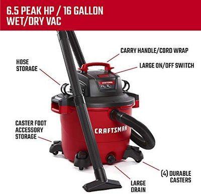 CRAFTSMAN CMXEVBE17595 16 Gallon 6.5 Peak HP Wet/Dry Vac, Heavy-Duty Shop Vacuum with Attachments!

-Brand new in the box 