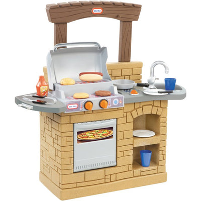 Little Tikes Cook 'n Play Outdoor BBQ Grill 12-Piece Plastic Outdoor Pretend Play Kitchen Toys Playset with Oven, Tan For Kids Girls Boys Ages 3 4 5+!