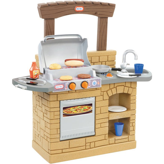 Little Tikes Cook 'n Play Outdoor BBQ Grill 12-Piece Plastic Outdoor Pretend Play Kitchen Toys Playset with Oven, Tan For Kids Girls Boys Ages 3 4 5+!