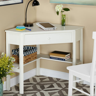 Corner Writing Desk with Pull-out Drawer and Shelf, Off-White!

-Brand new in the box 