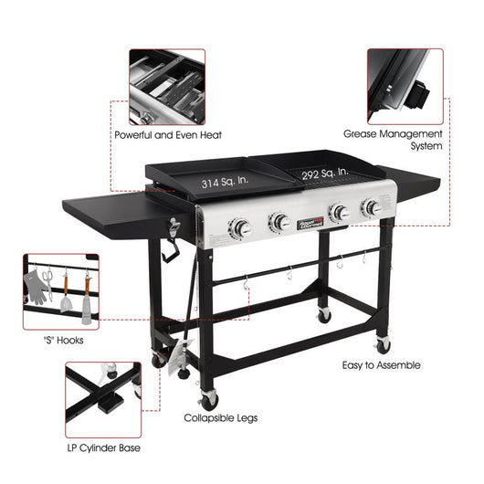 Royal Gourmet GD401 4-Burner Portable Flat Top Gas Grill and Griddle Combo with Folding Legs!

-Brand new in the box