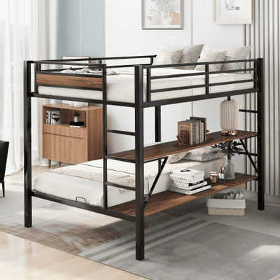 Metal Full over Twin/ Full Bunk Bed Frame with Guardrails & 2 Ladders, No Box Spring Needed!

-Brand new in the box