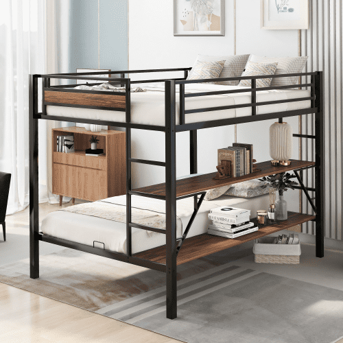 Metal Full over Twin/ Full Bunk Bed Frame with Guardrails & 2 Ladders, No Box Spring Needed!

-Brand new in the box