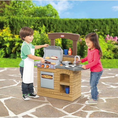 Little Tikes Cook 'n Play Outdoor BBQ Grill 12-Piece Plastic Outdoor Pretend Play Kitchen Toys Playset with Oven, Tan For Kids Girls Boys Ages 3 4 5+!