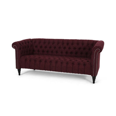 Noble House Slate Fabric Tufted 3 Seater Sofa, Wine, Black Feet!

-Brand new and assembled