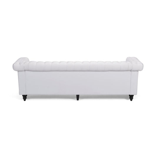 Noble House Kabella Tufted Chesterfield Faux Leather 3 Seater Sofa, White!    THIS SELLS FOR $518 AT WALLYWORLD!  ONLY $279 AT THE BIG CATCH !