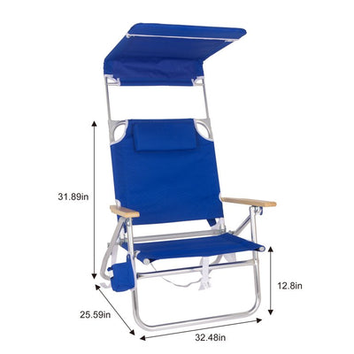Mainstays Reclining Comfort Height Backpack Canopy Beach Chair, Blue!  -Brand new out of the box!
