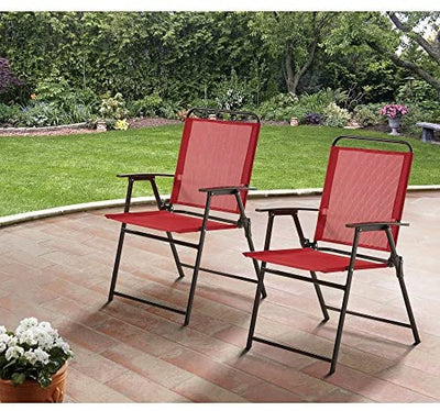 Mainstays Pleasant Grove Sling Bistro, Dining and Seating Outdoor Patio Furniture Folding Chair Set of 2 & Folding Side Table, Red!

-Brand new in the box, no assembly required