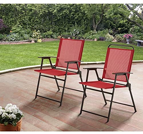 Mainstays Pleasant Grove Sling Bistro, Dining and Seating Outdoor Patio Furniture Folding Chair Set of 2 & Folding Side Table, Red!

-Brand new in the box, no assembly required