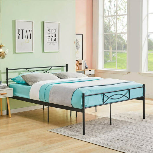 Full Size Metal Platform Bed Frame with Bowknot Headboard & Footboard Bedroom Furniture, Black!

-Brand new in the box 