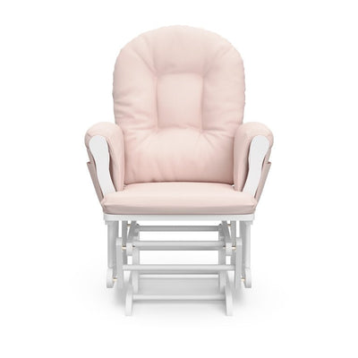 Storkcraft Hoop Glider and Ottoman, White Finish with Light Pink Cushions!

-Brand new in the box 