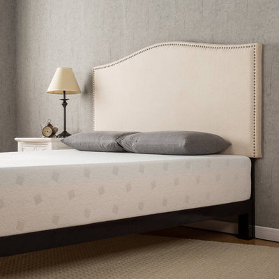 Zinus Nino Upholstered Metal Nailhead Arched Full/Queen Headboard, Taupe!

-Brand new in the box