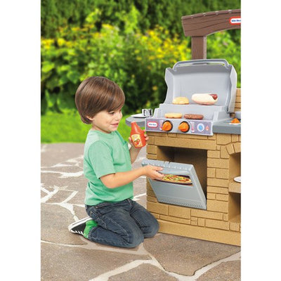 Little Tikes Cook 'n Play Outdoor BBQ Grill 12-Piece Plastic Outdoor Pretend Play Kitchen Toys Playset with Oven, Tan For Kids Girls Boys Ages 3 4 5+!