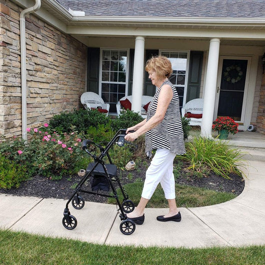 Carex Rollator Walker with Padded Seat, 6-inch Wheels, Cushioned Back Support and Storage Pouch, Black!

-Brand new out of the box 