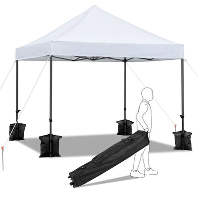 Yaheetech Outdoor 10x10ft Commercial Pop-up Canopy Adjustable Waterproof Instant Tent Shelter with Wheeled Carry Bag Sand Bags, White! (NEW - ONE DAMAGED FOOT - PHOTS SHOWN)