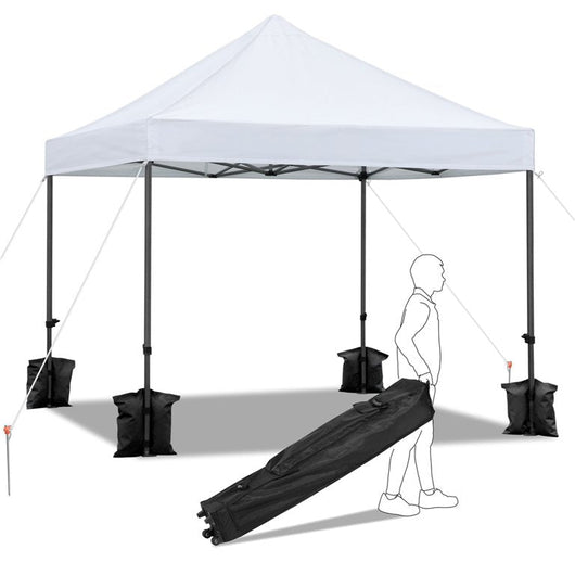 Yaheetech Outdoor 10x10ft Commercial Pop-up Canopy Adjustable Waterproof Instant Tent Shelter with Wheeled Carry Bag Sand Bags, White! (NEW - ONE DAMAGED FOOT - PHOTS SHOWN)