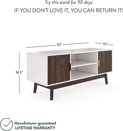 Nathan James Wesley Scandinavian TV Stand Media Console with Wooden Frame and Cabinet Doors, White/Walnut!

-Brand new in the box 
