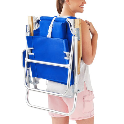 Mainstays Reclining Comfort Height Backpack Canopy Beach Chair, Blue!  -Brand new out of the box!