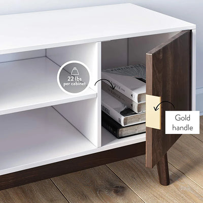 Nathan James Wesley Scandinavian TV Stand Media Console with Wooden Frame and Cabinet Doors, White/Walnut!

-Brand new in the box 