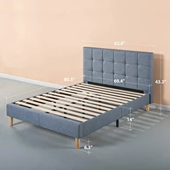 ZINUS Lottie Upholstered Platform Bed Frame / Mattress Foundation / Wood Slat Support / No Box Spring Needed / Easy Assembly, Blue Slate, Queen!

-Brand new in the box 