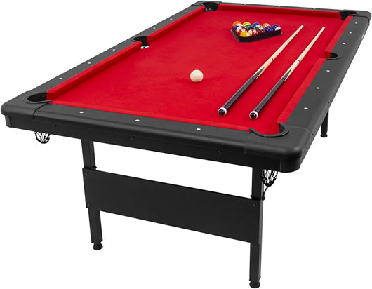 GoSports Mid-Size Billiards Game Tables - Foldable Design, Includes Full Set of Pool Balls, 2 Cue Sticks, Chalk, and Felt Brush!

-Brand new right out of the box, but one corner does have a very small blemish, photos shown