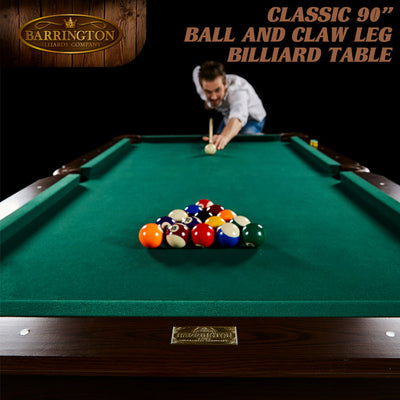 Barrington 90" Ball and Claw Leg Billiard, Pool Table with Cue Rack and Dartboard Set!