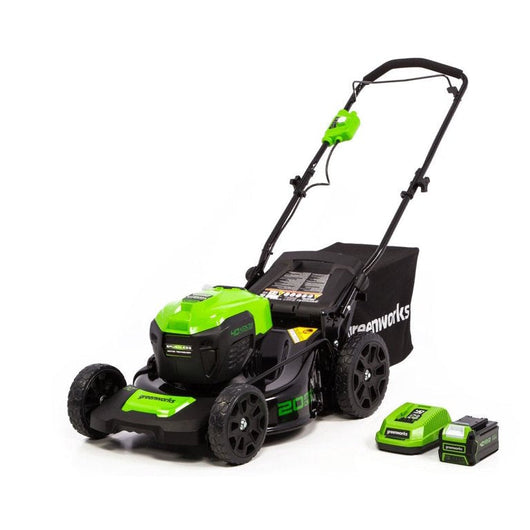 Greenworks 40 Volt 20 inch Push Walk-Behind Mower with 4.0 Ah Battery and Charger, 2516302! (USED - WORKS GREAT)

-Used, was tested and works great ( FRONT LEFT WHEEL IS LIGHTLY BENT, DOES NOT AFFECT CUTTING)