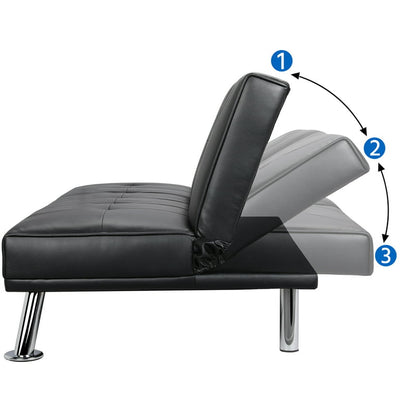 Yaheetech Modern Faux Leather Futon Sofa Bed with Armrest Home Recliner Couch Home Furniture, Black!! NEW IN THE BOX!!