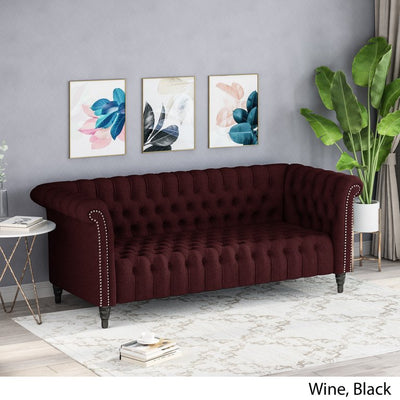Noble House Slate Fabric Tufted 3 Seater Sofa, Wine, Black Feet!

-Brand new and assembled