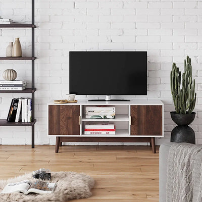 Nathan James Wesley Scandinavian TV Stand Media Console with Wooden Frame and Cabinet Doors, White/Walnut!

-Brand new in the box 
