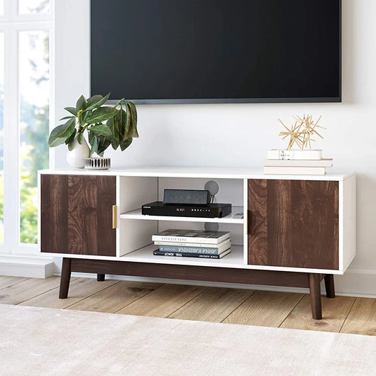 Nathan James Wesley Scandinavian TV Stand Media Console with Wooden Frame and Cabinet Doors, White/Walnut!

-Brand new in the box 