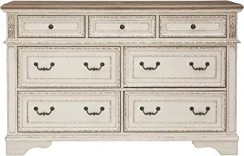 Signature Design by Ashley Realyn French Country 7 Drawer Two Tone Dresser, Chipped White and Realyn French Country 3 Drawer Nightstand with Electrical Outlets & USB Ports, Chipped White!
