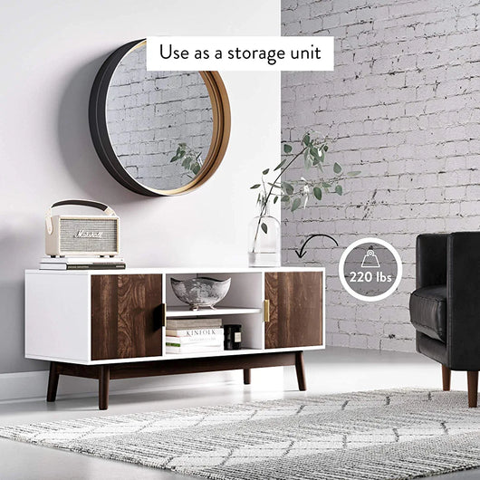 Nathan James Wesley Scandinavian TV Stand Media Console with Wooden Frame and Cabinet Doors, White/Walnut!

-Brand new in the box 
