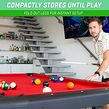 GoSports Mid-Size Billiards Game Tables - Foldable Design, Includes Full Set of Pool Balls, 2 Cue Sticks, Chalk, and Felt Brush!

-Brand new right out of the box, but one corner does have a very small blemish, photos shown