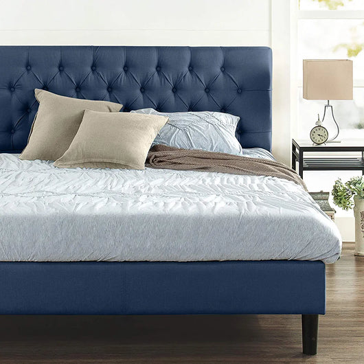 ZINUS Misty Upholstered Platform Bed Frame / Mattress Foundation / Wood Slat Support / No Box Spring Needed / Easy Assembly, Navy, Queen!

-Brand new in the box 