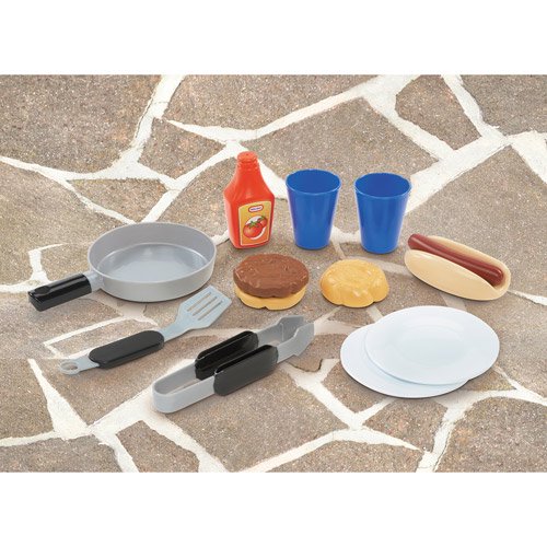 Little Tikes Cook 'n Play Outdoor BBQ Grill 12-Piece Plastic Outdoor Pretend Play Kitchen Toys Playset with Oven, Tan For Kids Girls Boys Ages 3 4 5+!
