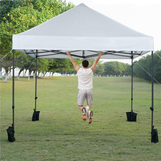 Yaheetech Outdoor 10x10ft Commercial Pop-up Canopy Adjustable Waterproof Instant Tent Shelter with Wheeled Carry Bag Sand Bags, White! (NEW - ONE DAMAGED FOOT - PHOTS SHOWN)