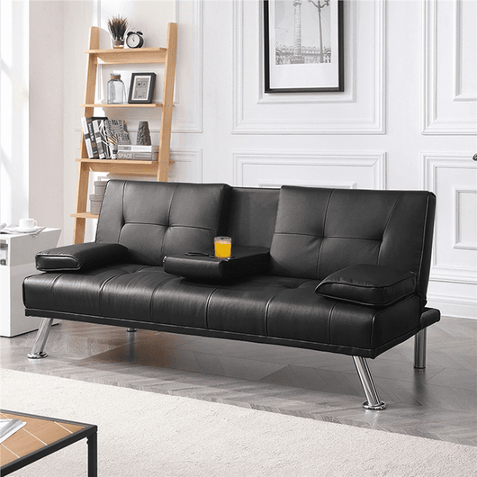 Yaheetech Modern Faux Leather Futon Sofa Bed with Armrest Home Recliner Couch Home Furniture, Black!! NEW IN THE BOX!!