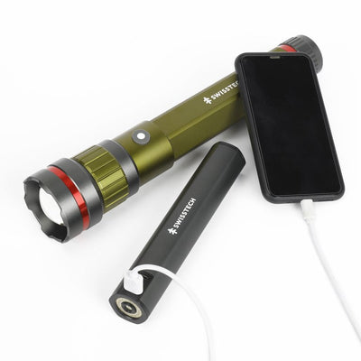 Swiss Tech 6500 Lumen Dual Power Rechargeable LED Flashlight with Charging Bank!

-Brand new in the box 